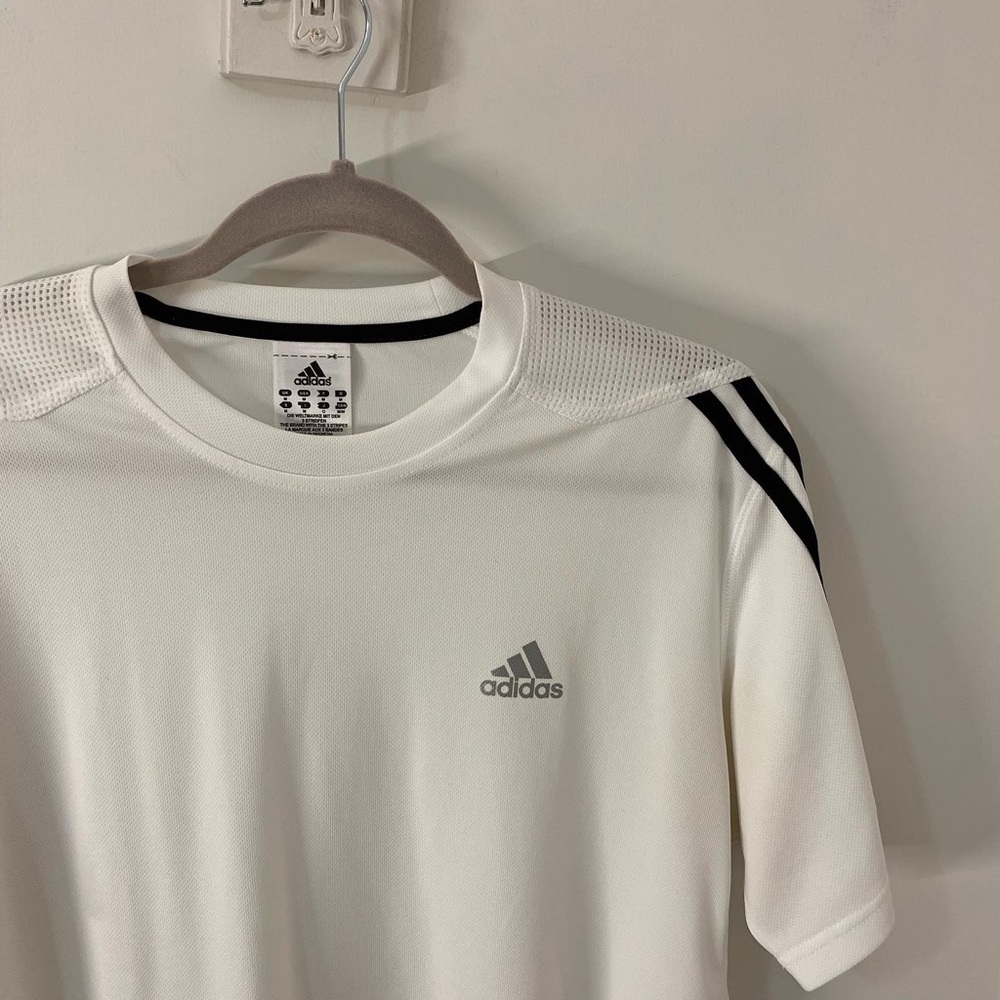 Adidas White Black Stripe T Shirt Dry Fits